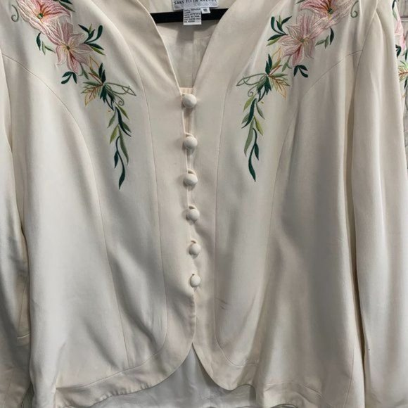 Vintage Saks Fifth Ave Silk Embroidered Blazer 16 - Picture 3 of 10